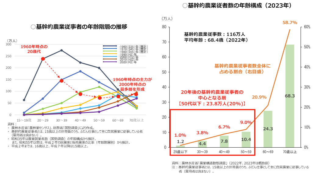 基幹的農業従事者の年齢階層の推移